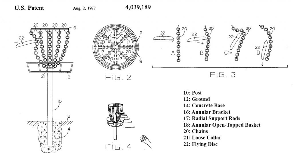 The original patent filed by Headrick for the "Flying Disc Entrapment Device."